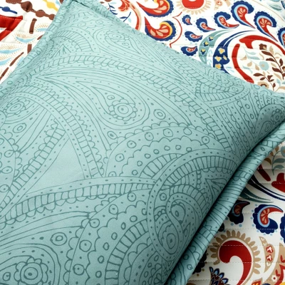 Lush Décor 3pc Boho Chic Reversible Oversized Cotton Quilt Set Seafoam/Red 7 Lush Décor 3pc Boho Chic Reversible Oversized Cotton Quilt Set Seafoam/Red - Image 5