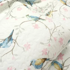 Lush Décor 3pc Botanical Bird And Flower Oversized Reversible Quilt Set White/Blue/Yellow -Lush Décor GUEST ce26680c 98e2 45da 8461 dd1bfadd89bd