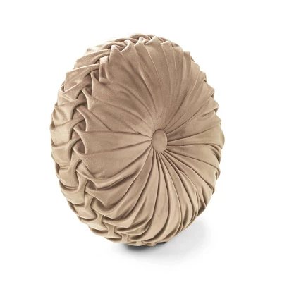 18" Velvet Round Throw Pillow Beige - Lush Décor 4 18" Velvet Round Throw Pillow Beige - Lush Décor - Image 2