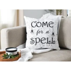 18"x18" 'Come For A Spell' Halloween Square Throw Pillow White/Black - Lush Décor -Lush Décor GUEST e37e983d c34e 4666 b9bc 2e3f54d45920