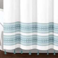 72"x72" Breezy Chic Tassel Jacquard Eco-Friendly Recycled Cotton Shower Curtain Blue - Lush Décor -Lush Décor GUEST f278ddeb 6f46 4a02 9413 db7c7590e88e