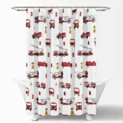 72"x72" Kids' Make A Wish Fire Truck Shower Curtain Single White/Red - Lush Décor -Lush Décor GUEST f2f13d85 ccf5 46b4 b978 f0bd9eb0912d