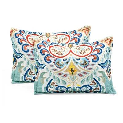 Lush Décor 3pc Boho Chic Reversible Oversized Cotton Quilt Set Seafoam/Red 8 Lush Décor 3pc Boho Chic Reversible Oversized Cotton Quilt Set Seafoam/Red - Image 6