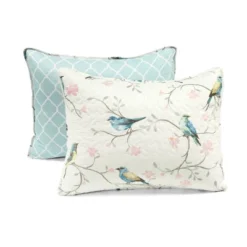 Lush Décor 3pc Botanical Bird And Flower Oversized Reversible Quilt Set White/Blue/Yellow -Lush Décor GUEST fb4aafab b04a 4aaf 882e 9f390d14de2a