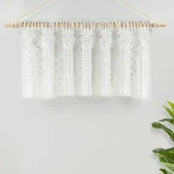 50"x20" Boho Macrame Textured Cotton Window Valance White - Lush Décor